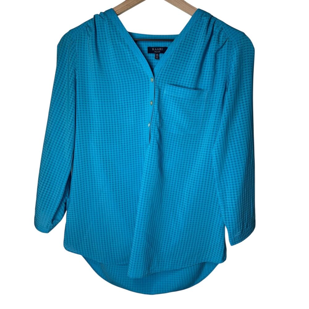 Kaari Blue Blouse Womens XS Sheer 3/4 Sleeve Tunic Top Casual Work